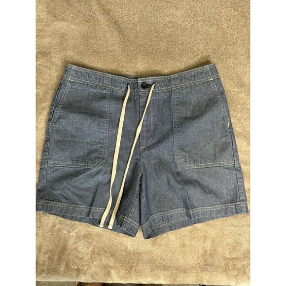 Dockers Chambray Shorts Drawstring Waist Light Wash 100 Cotton Mid Rise Size 8 - Picture 1 of 11